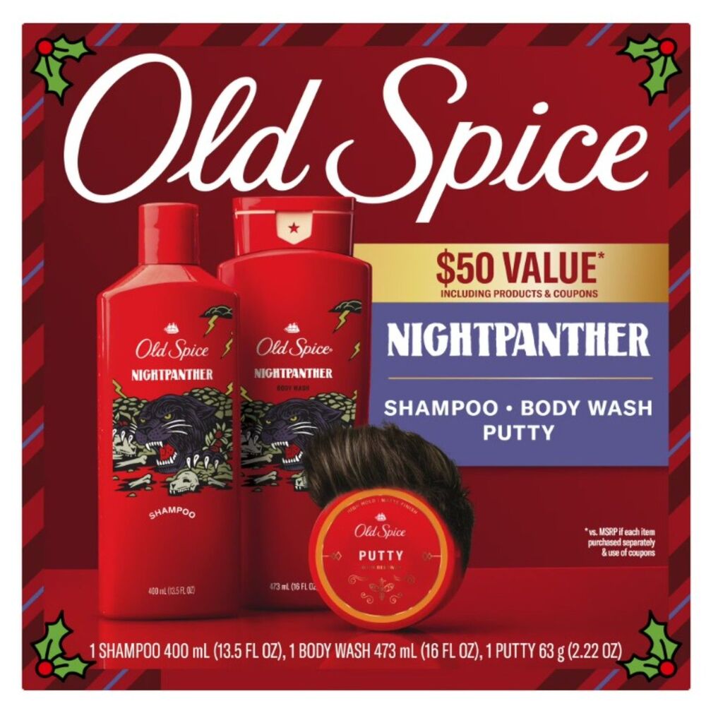 Old Spice Nightpanther Holiday Pack, Shampoo, Body Wash and Putty Style